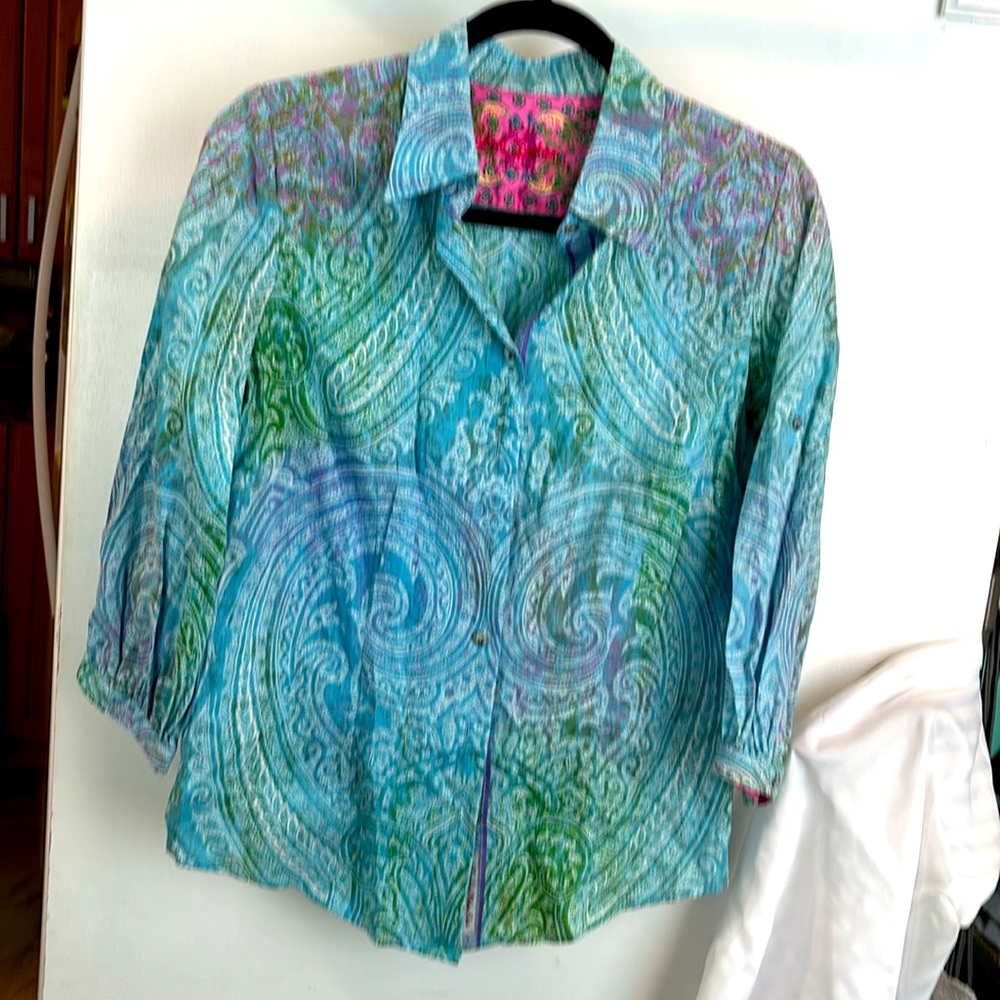 Paisley Button Down Shirt - Blue and Green